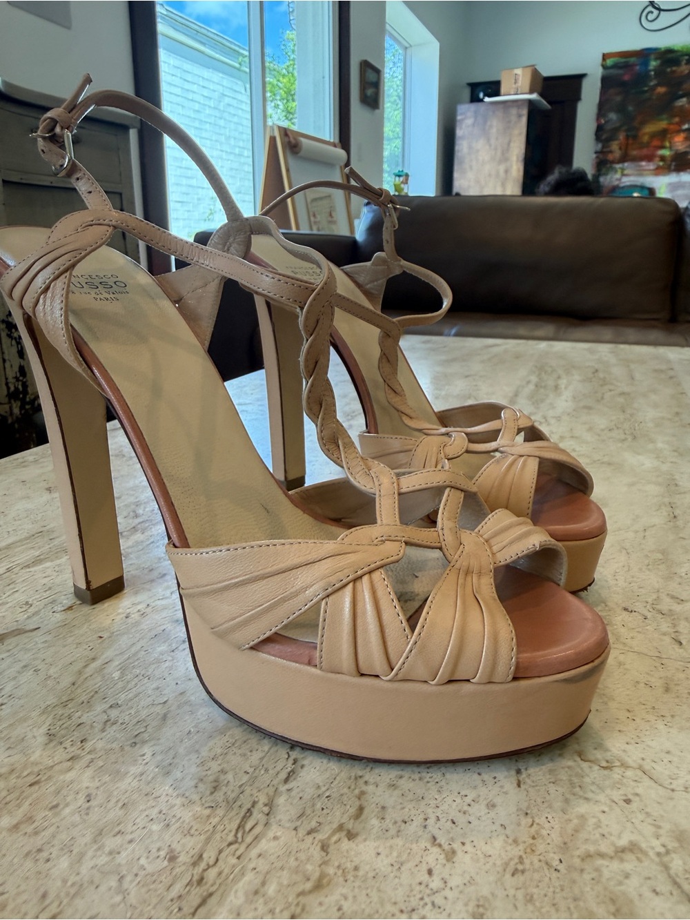 Neutral Knotted Platform High Heel Sandals - Women